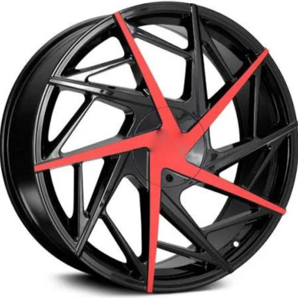 Gloss Black and Red Twisted Spoke Alloy Wheel